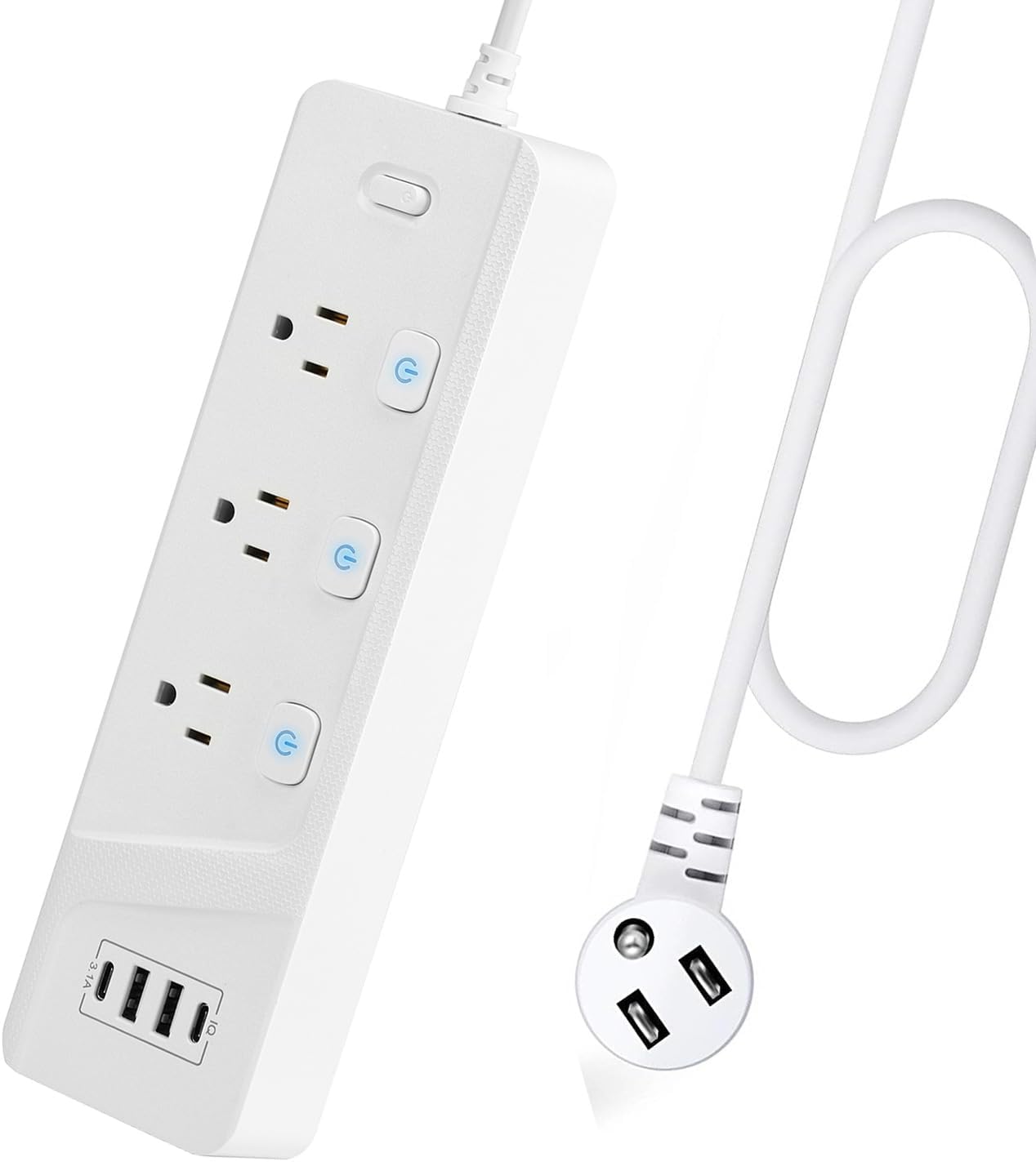 10FT Extension Cord with Multiple Outlets,Flat Plug Power