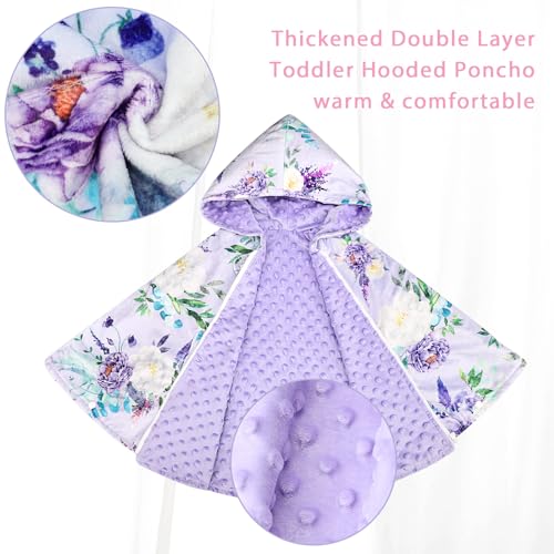 CARUILI Toddler Car Seat Poncho, Winter Carseat Cover for Baby Girl, Warm Kids Hooded Poncho Coat, Soft & Comfortable Car Seat Blanket for Babies, Purple Floral