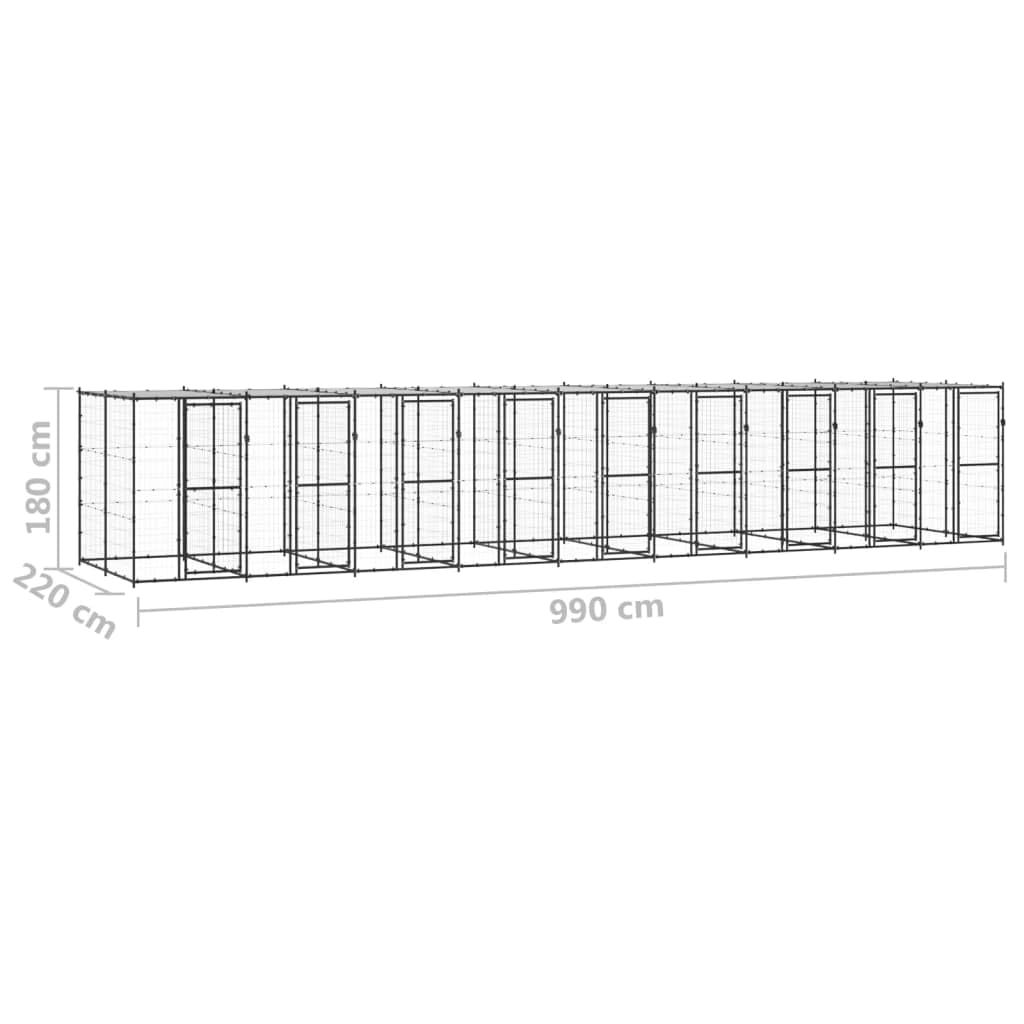 Perrera para perros de acero con toldo de 21,78 m², resistente recinto con puerta con cierre para perros, cachorros, jardín, entrenamiento, seguridad, protección al aire libre e interior