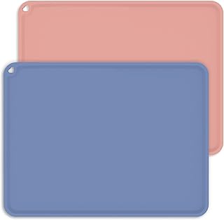 Kids Placemats, Non-Slip Silicone Placemat for Kids, Toddler Placemat for Dining Table, Baby Placemats Portable Food Mats for Kids Toddler Children (2 Pack, Blue,Pink)