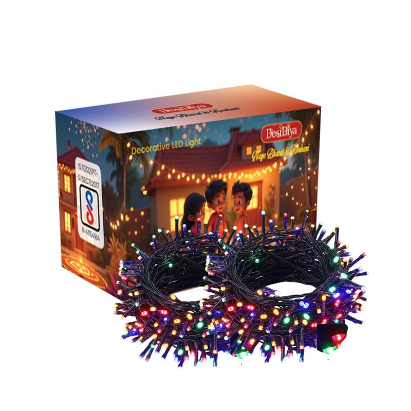 Image of Desidiya 12 Meter (39Ft) LED Rice String Lights - Multi Color Fancy Decorative Fairy Lights for Indoor Outdoor Use, Bedroom, Wedding & Festival Ambience Pack of 2