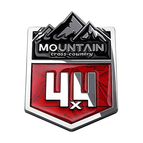 Image of 1X Mountain 4x4 Cross Country Metal Car Sticker Off Road Racing Decal Emblem Badge Fits Off-Road Car Truck SUV (Chrome Red)