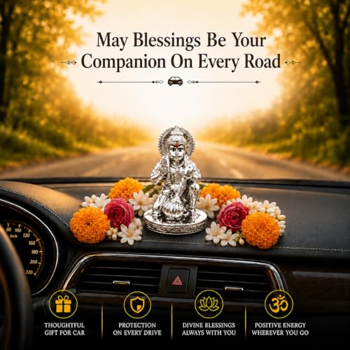 Image of Silver Plated Hanuman Idol for Car Dashboard and Home Decor - 2.75 Inch, Bajrangbali Murti for Home Pooja Room | Ideal Hanuman Gift