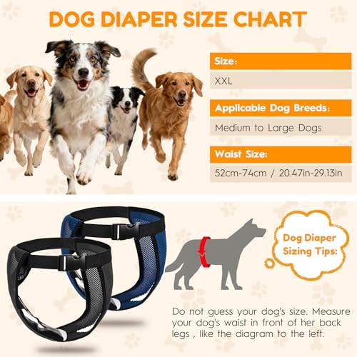2 Pack Hündin Läufigkeitshose, Höschen für Hunde Läufigkeit, Schutzhose Hündin Waschbare, Hundehose Wiederverwendbare mit 10 Damenbinden, Verstellbare Hundewindeln für Hündinnen (XXL)