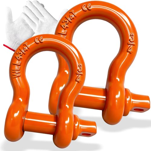 Acando Pack of 2 Orange Powder Coated Heaveduty Trailer Shackles 3/4 Bow Shackle Rugged Steel Forged 4.74 Ton D Ring Anchor 28.5 Ton (57,000 lbs) Max Break Strength Off Road Shackles