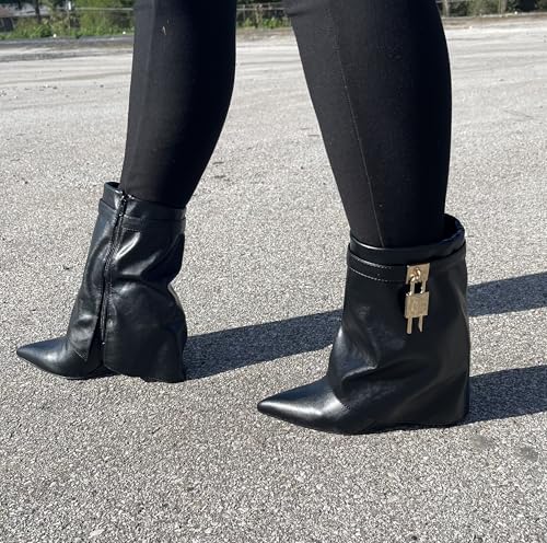 BAMBOO Women's Black Casual Wedge Mid Calf Boots4