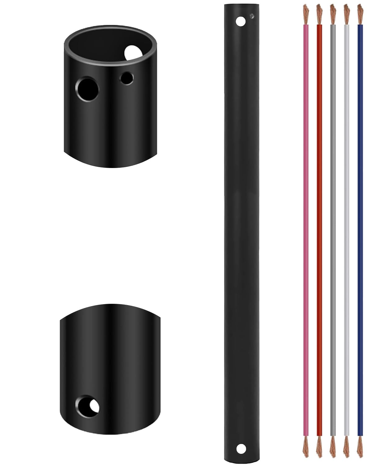 36 Inch Ceiling Fan Extension Rod, 1" Outer Diameter Matte Black Ceiling Fan Downrod (No Threads) with 5 x 18-AWG Wires,3 FT Fan Boom Fit for Wide Range of Fans