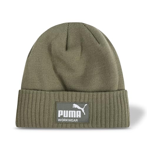 PUMA Workwear Mütze Herren Winter Beanie - Strickmütze mit Wärmepolsterung für Ohren, Atmungsaktive & Elastische Wintermütze - Oeko-TEX Zertifiziert, Perfekt für Outdoor Aktivitäten - Oliv