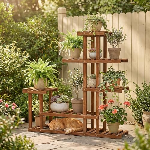 Árbol para Gatos y Soporte para Plantas 2 en 1 de Madera Maciza miniatura 7