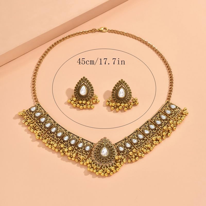 Indian Wedding Bridal Traditional Bohemian Jewellery Set for Women Girls Antique Oxidized Ethnic Party Prom Wear Statement Necklace Earring Tassel Bollywood Choker Punk Crystal Fashion Gift for Bride - Image 6