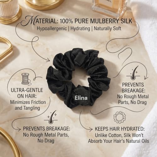 Image of Elina Luxury Satin Scrunchies Set Anti-Hair-Breakage, Silk Hair Ties Set For Girls, Women Elastic Rubber, Best Gift For Mom, Sister, Friends (Pack of 6)(Black color Scrunchies)