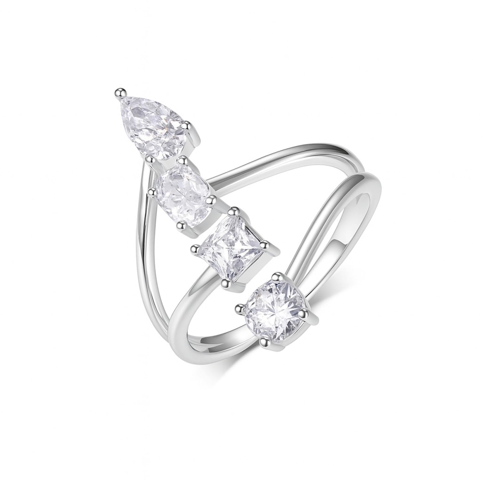 Anello di fidanzamento in oro bianco 9 K, con moissanite bianca geometrica da 1,9 ct, da donna