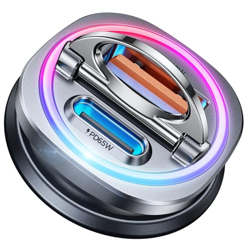 MRGLASã€Upgradeã€‘ Car Charger USB C Fast Charging, [PD65W & QC60W][All Metal] Cigarette Lighter Car Charger, Dual Port for iPhone 16 15 14 Pro Max Plus iPad Samsung S24 MacBook Pixel 8 7 Pro