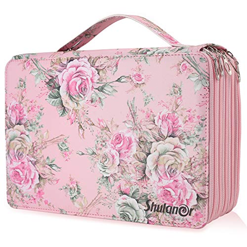 Shulaner 250 ranuras estuches de lã pices de gran capacidad - con cierre de 5 cremallera, organizador de bolígrafos, lápiz de colores lápiz 250 Insertar estuches pencil case holder bag - Rosa Rosada