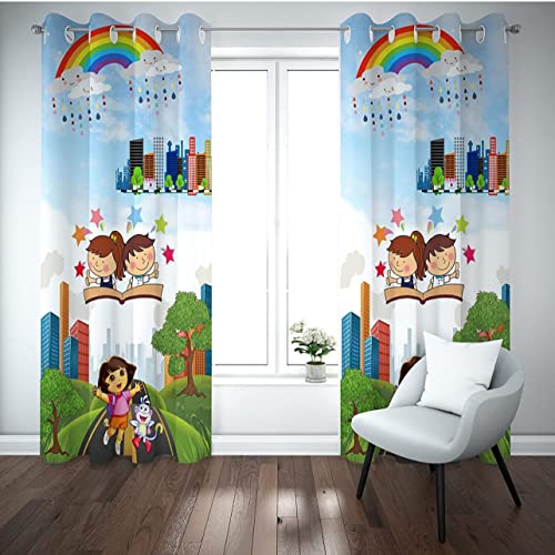 Image of 3D Printed Cartoon Design Curtains for Kids Room, School, Kids Home, Window, Door, 4x5 feet Long Set of 1 Pc
