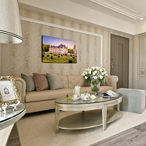 French Chenonceau Castle Canvas Art Pictures Wall Decor Landscape Prints Posters Printing For Living Room Bedroom With Framed 20"X12" #TOP5