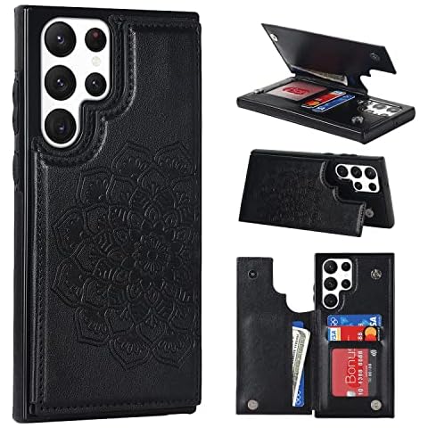 ACXLIFE Samsung Galaxy S22Ultra 5G Case, Black Leather Wallet Protective Cover with Card Slot & Kickstand for S22 Ultra 6.8Inch Cover