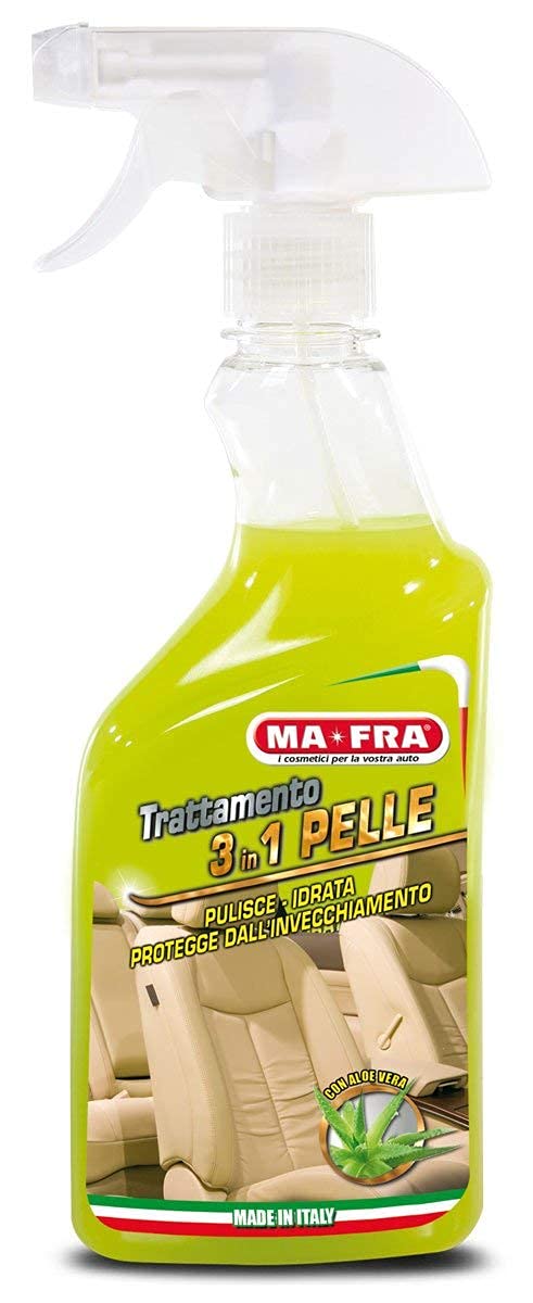 Ma-Fra Kit detergente per Trattamento Auto Interno ed Esterno. 3IN1 PLASTICA-LAST TOUCH-FAST CLEANNER -CERCHI & GOMME -3IN 1 PELLE -KILLER INSETTI, INSIEME 7 PANNI MICROFIBRA MULTIUSO 30x35 cm
