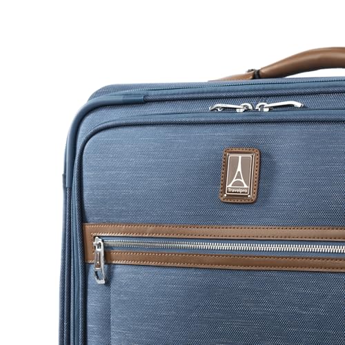 Image of Travelpro Platinum Elite Softside Expandable Checked Luggage, 8 Wheel Spinner Suitcase, TSA Lock, Men and Women, Coastal Blue, Checked Medium 25-Inch