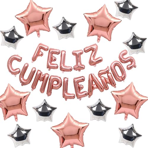 ZHENGYE Rose Gold Birthday Party Decoration Supplies Feliz Cumpleanos Balloon Banner Happy Birthday Balloon Star Balloons Kids Adults Party Decoration