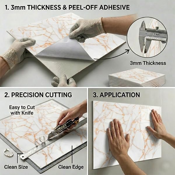 Image of WALLVEAR 2x2 Ft UV Marble Wall Panel Sheet Gold Vein Design, Pack of 1