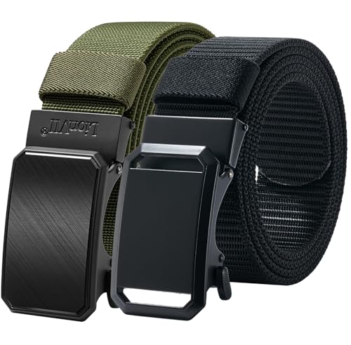 LionVII Men Ratchet Web Belts, 2 Styles of Belt Buckles Bundle