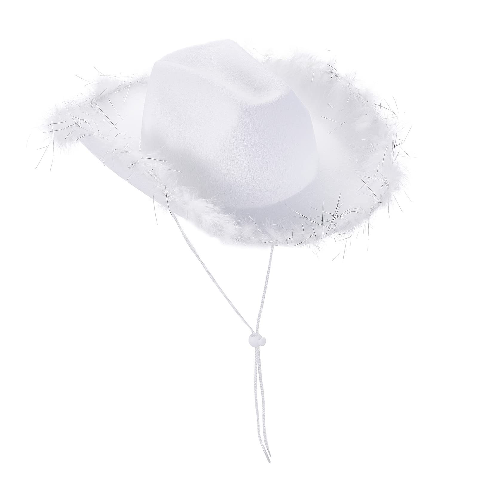 Miolasay Women's Plush Trim Cowboy Hat Drawstring Adjust Western Disco Fish Bucket Hat Fancy Holiday Party Costume Accessory (A-White1, One Size)