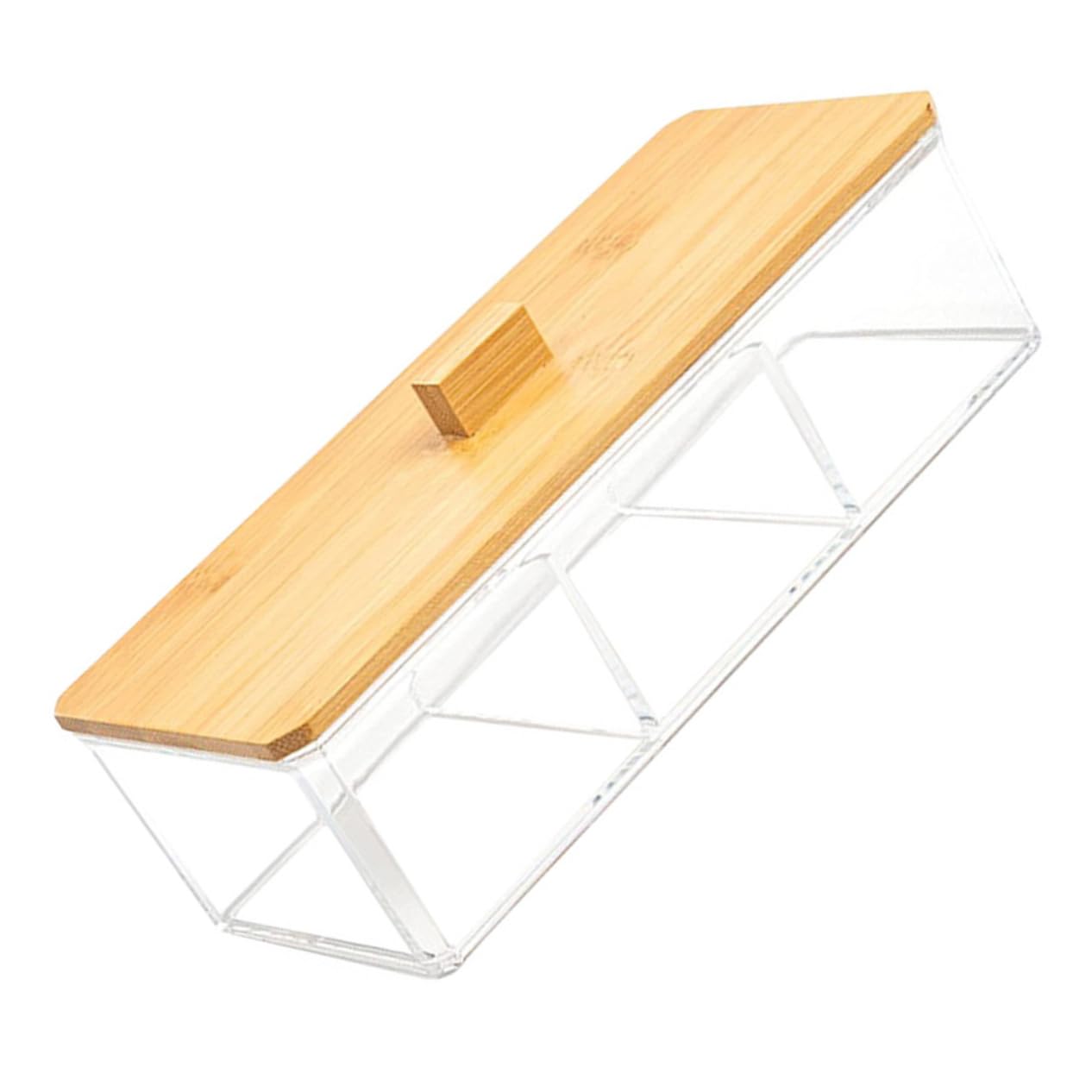 Gatuida 4stücke Compartment Organizer Mit Elegantem Bambusdeckel Fach Aufbewahrungsbox Für Wattestäbchen Und Kosmetik Transparente Acrylmaterial Für Badezimmer Und Schminktisch