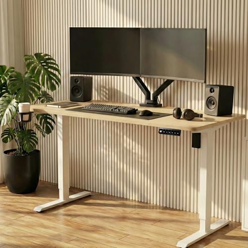 Image of Velocity Electric Height Adjustable Desk | No Split No Cut | 80 Kg Weight Capacity | 4 Year Warranty | Sit-Stand Table | 18mm One Piece Desk | 3 Memory Preset (Ork, Table top - 140cm)