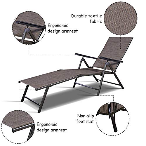 FANTASK Adjustable Lounge Chair, Poolside Chaise Lounge Chair, Foldable Fabric Chair, Adjustable Patio Lounger with Armrest, Cozy Patio Furniture, for Poolside, Patio, Balcony - Image 5