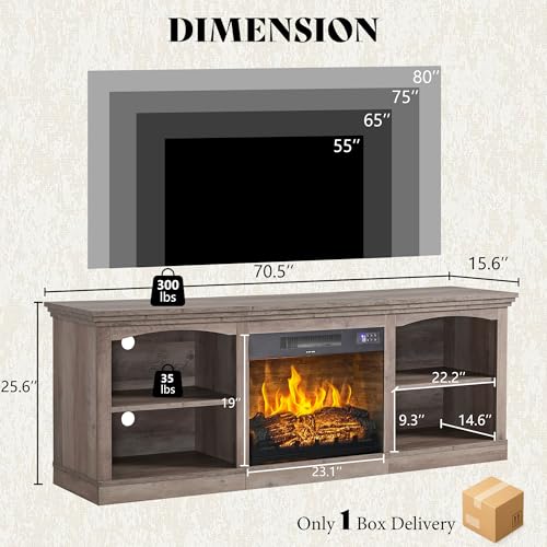Image of AMERLIFE 70 inch Fireplace TV Stand with 23 inch Fireplace for TVs Up to 80 inch