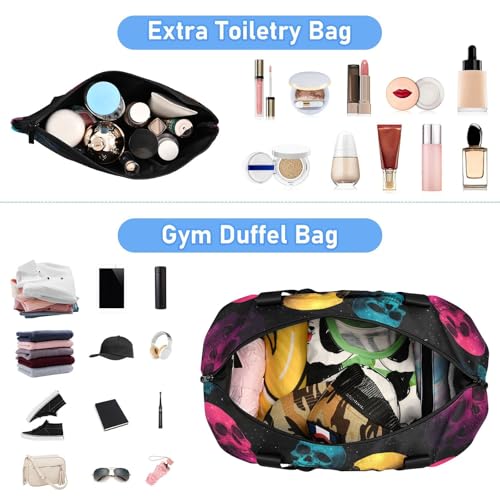 ALAZA Sports Duffel Bags with Toiletry Bag Set,Color Of Nebula Skull Head Pattern Travel Duffel Bags Multi Pockets Weekend Bag4