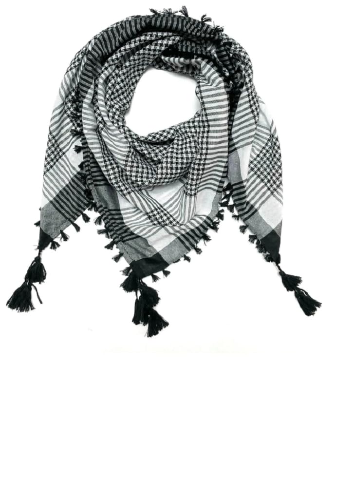 FAMOUS TEXTILE Arafat arabic Scarf, Black and White Checkered Pattern, Shemagh with Tassels-image-27
