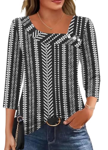 Image of LOMON Womens 3 /4 Length Sleeve T Shirts Asymmetrical Neck Tops Business Blouses for Women Fashion 2026