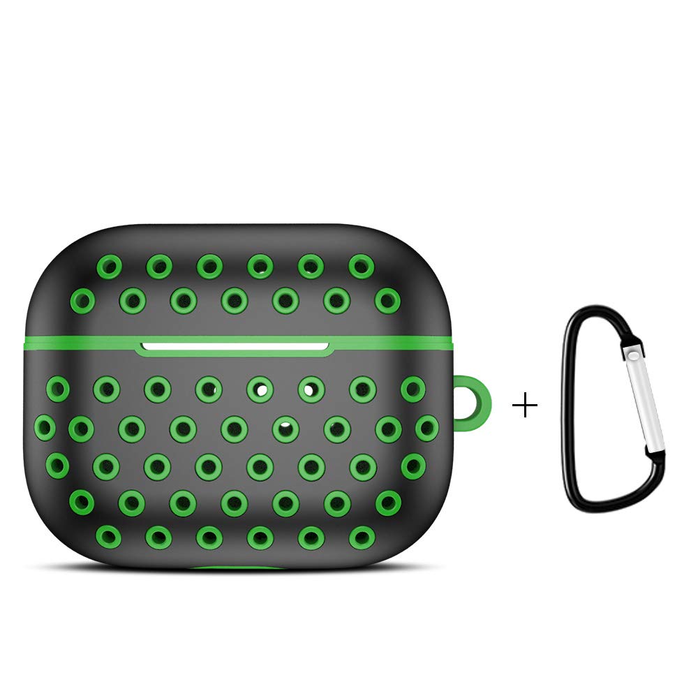 AWINNER Case Compatible with Apple AirPods Pro,Premium Quality Silicone Shock Resistant Protective Cover for AirPods Pro (Black/Red) (Black/Green)