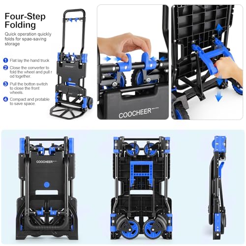 Image of Heavy Duty 330lbs Folding Hand Truck, 2 in 1 Alu Foldable Dolly, Blue