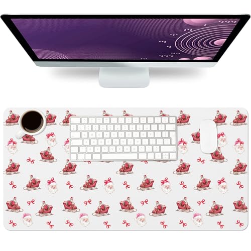 Christmas Sleigh Desk Mat PU Leather Christmas Tree Mouse Pad Large Waterproof Gaming Pad Father Christmas Non-Slip Keyboard Writing Pad for Gamer Office&Home