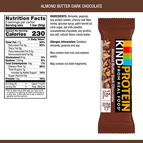 Image of KIND Protein Bars, Dark Almond Butter Dark Chocolate, Gluten Free, Healthy Snacks, 12g Protein, 6 Boxes of 5 (30 Bars Total)