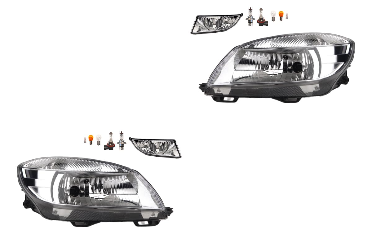 Johns, Juego de faros delanteros halógenos compatibles con Skoda Fabia 54 04/2010 – 12/2014 H4 izquierda y derecha + faros antiniebla + bombilla