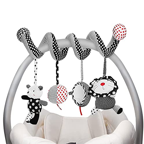 Image of Genius Baby Toys Car Seat Toys for Infants - High Contrast Colors That Baby Sees Best - Easy to Attach - Car Seat Toy to Entertain Baby During Car Rides - Includes 4 Removable Toys on Spiral