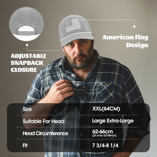 Image of Mens Oversize XL XXL American Flag Trucker Hat, 250 Anniversary USA Hat Waterproof Quick Dry Mesh Cap for Big Heads
