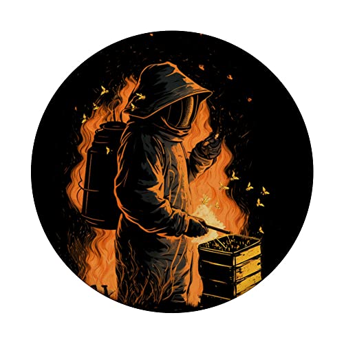Beekeeper At Beehive Flames Retro Bees Breeder Fire PopSockets Swappable PopGrip, Black - Image 3