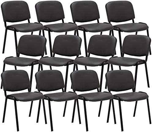 CLP Lot de 12 Chaises Visiteur Empilable Ken Similicuir I Chaise De Reception Confortable avec Dossier Pieds en Métal Robuste I Couleur:, Couleur:Gris