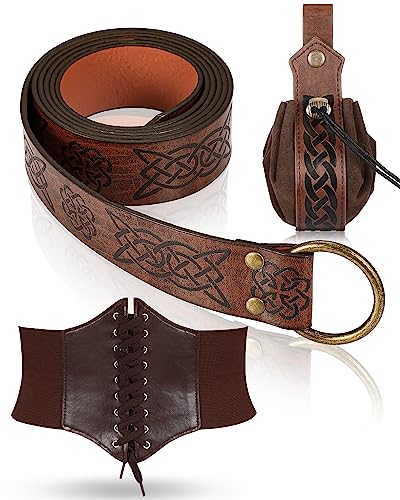 Jiuguva Women's Renaissance Corset Waist Belt Medieval Viking Belt Medieval Leather Belt Pouch Costume Accessories