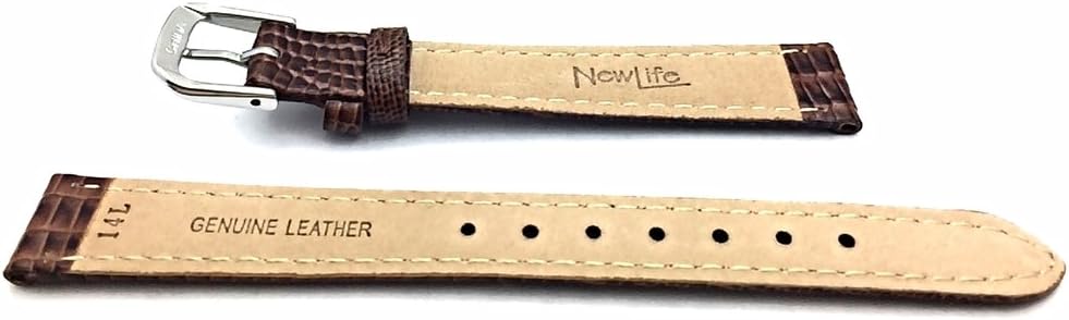 NewLife 14mm Long, Dark Brown, Genuine Leather Watchband | Classy Teju Lizard Grain, Lightly Padded, Replacement Watchstrap that brings to Any Watch (Ladies Long Length)