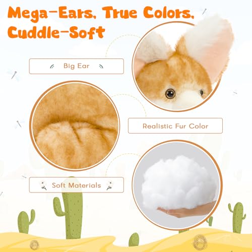 Image of Fennec Fox Plush Toy with 3 Babies, 17.4 inch Fox Stuffed Animal