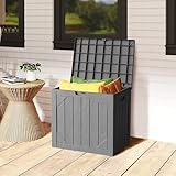Yardgrace 35 Gallon Small Waterproof Outdoor Storage Box, Resin Deck Box Lockable for Patio Furniture, Garden Tools, Pool Accessories, UV-Resistant for All Weather Use, Grey