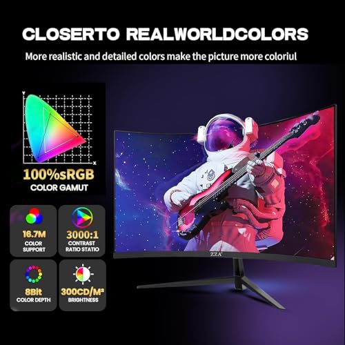 Image of ZZA 24 Inch Gaming Monitor 200Hz Curved Computer Monitor FHD 1080P, Curved 2800R VA Panel with 1ms MPRT, FreeSync, HDMI DP, VESA Mount for Gaming and Home Office