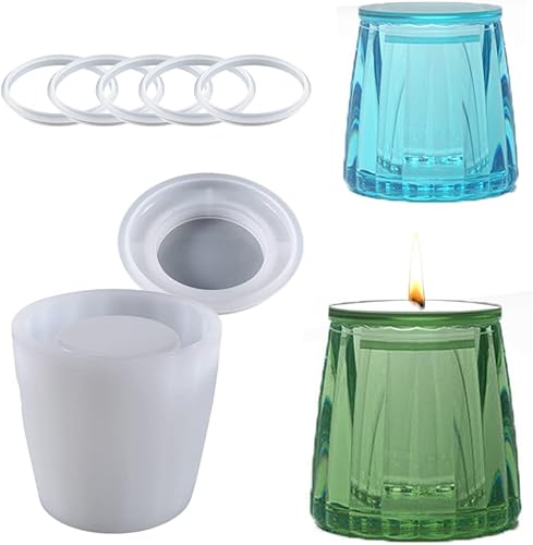 LIZHOUMIL Moldes para tarros de velas moldes de silicona de calabaza para hormigón con tapa y 5 anillos de sellado molde de cemento para recipientes