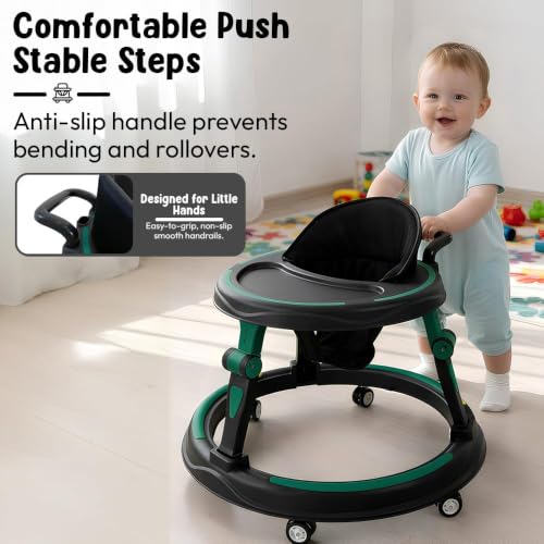 Image of StarandDaisy Baby Walker for Babies, 6-18 Month Baby Boy & Girl, Adjustable Height Infant Learning Walker with 360 Wheels, Anti-Slip, Comfortable Padded Seat, Activity Tray, Foldable Toddler Walker (Green-Black)